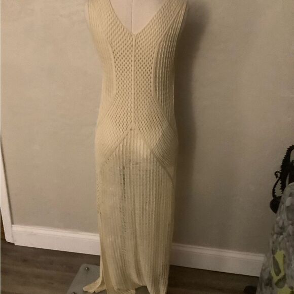 Cream Sleeveless Crochet Knit Dress/ Coverup One Size - Picture 5 of 8
